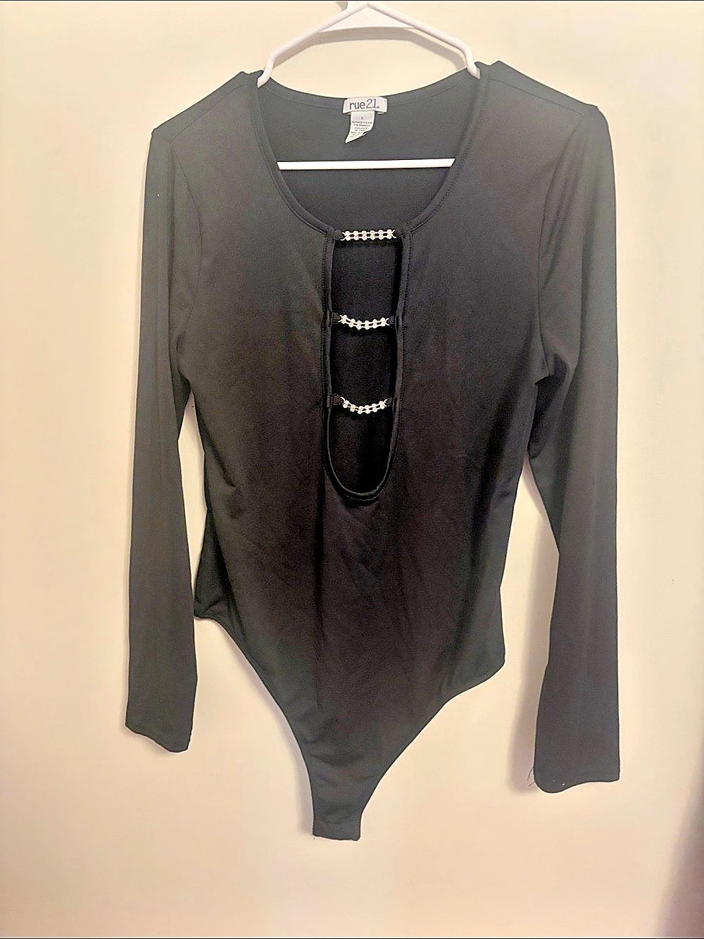 rue21 Black Long Sleeve Bodysuit Size Large